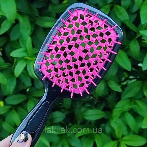 Чорно-рожевий гребінець карбоновий Super Brush Hollow Comb hairbrush_black_pink фото