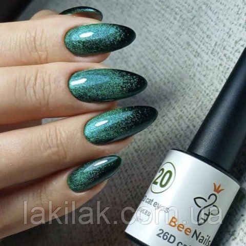Гель-лак для нігтів Bee Nails 26D котяче око 20 (смарагдовий) 8мл bee_nails_cat_20 фото