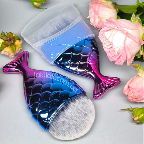 Щетка рыбка от пыли для маникюра (малиново-синяя с серым ворсом) brush_fish_3 фото