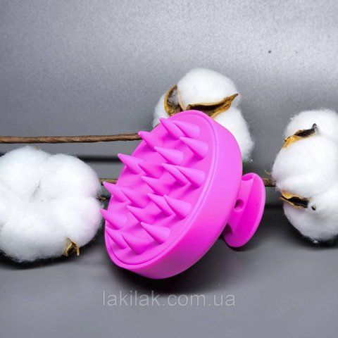 Силіконова щітка для миття волосся та масажу голови (фуксія) silicon_hairbrush_malina фото