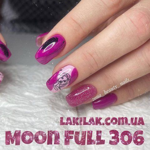 Гель-лак Moon Full №306 напівпрозорий рожевий з різнокольоровим шимером 8мл moon_306 фото