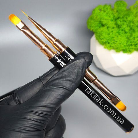 Двосторонній пензлик Starlet Professional для гелю №8 (висота ворсу 10мм) + лайнер (10мм) penz_starlet_dvostor фото