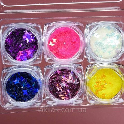 Набір метеликів для дизайну нігтів №42 (6 баночок) dekor_nabir_6pcs_42 фото