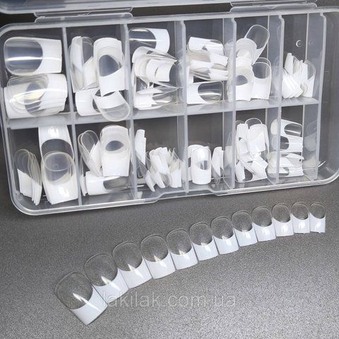 Гелеві тіпси для нарощення френч 120шт (короткий квадрат) в боксі tips_gel_french_sq фото