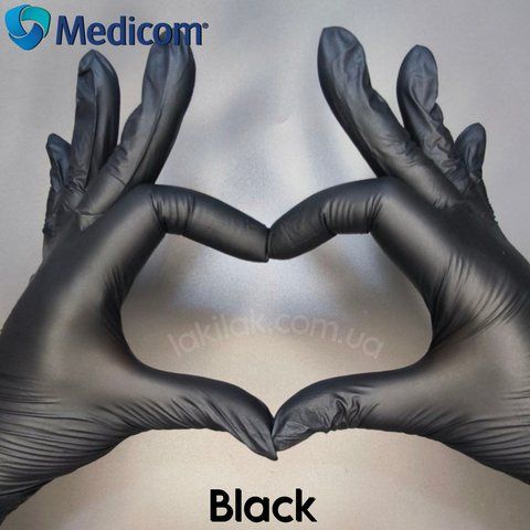 Рукавички нітрилові Medicom Black розмір S 5.0 гр (чорні) 1 пара gloves_black_s_1pcs фото