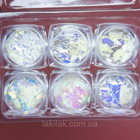 Набір битого скла для дизайну нігтів №15 (6 баночок) dekor_nabir_6pcs_15 фото