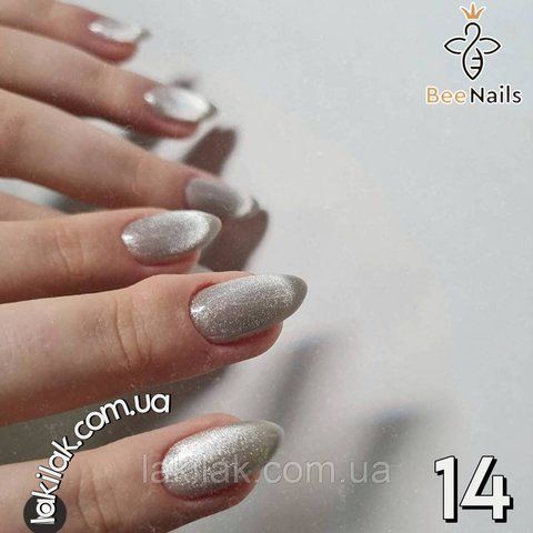 Гель-лак для нігтів Bee Nails 26D котяче око 14 (срібло з золотим відблиском) 8мл bee_nails_cat_14 фото